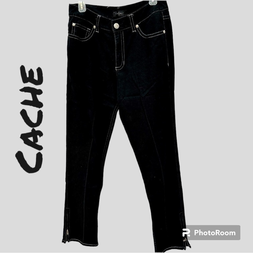 Cache Contour Collection Jeans Black Straight Leg Stretch Pants Size 10